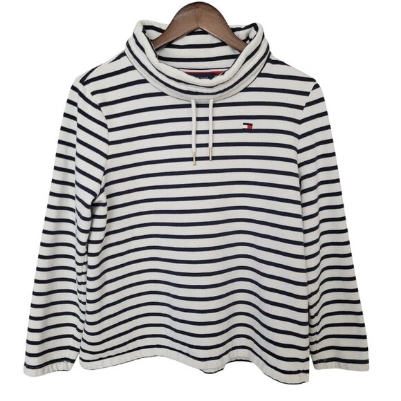 Tommy Hilfiger Blue Stripe Funnel Neck Sweatshirt Womens Size M Classic Pullover - Picture 3 of 8
